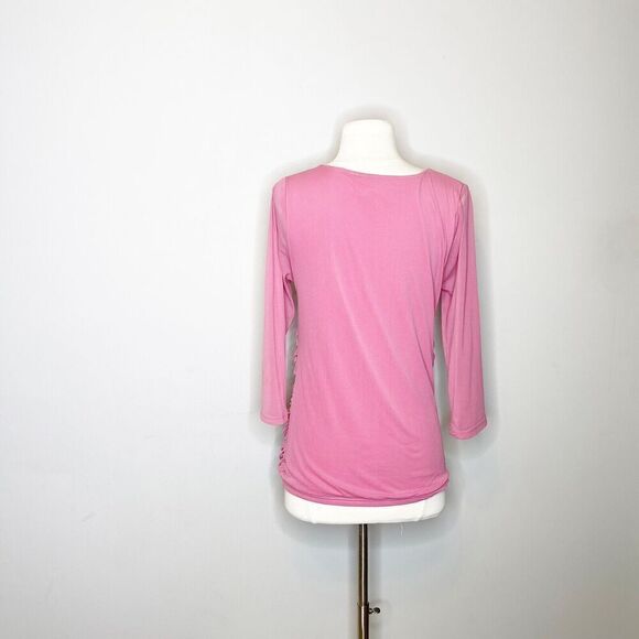My Favorite Things S Small Pink Mesh Surplice Top Nylon Blouse Colleen Lopez - Picture 5 of 6